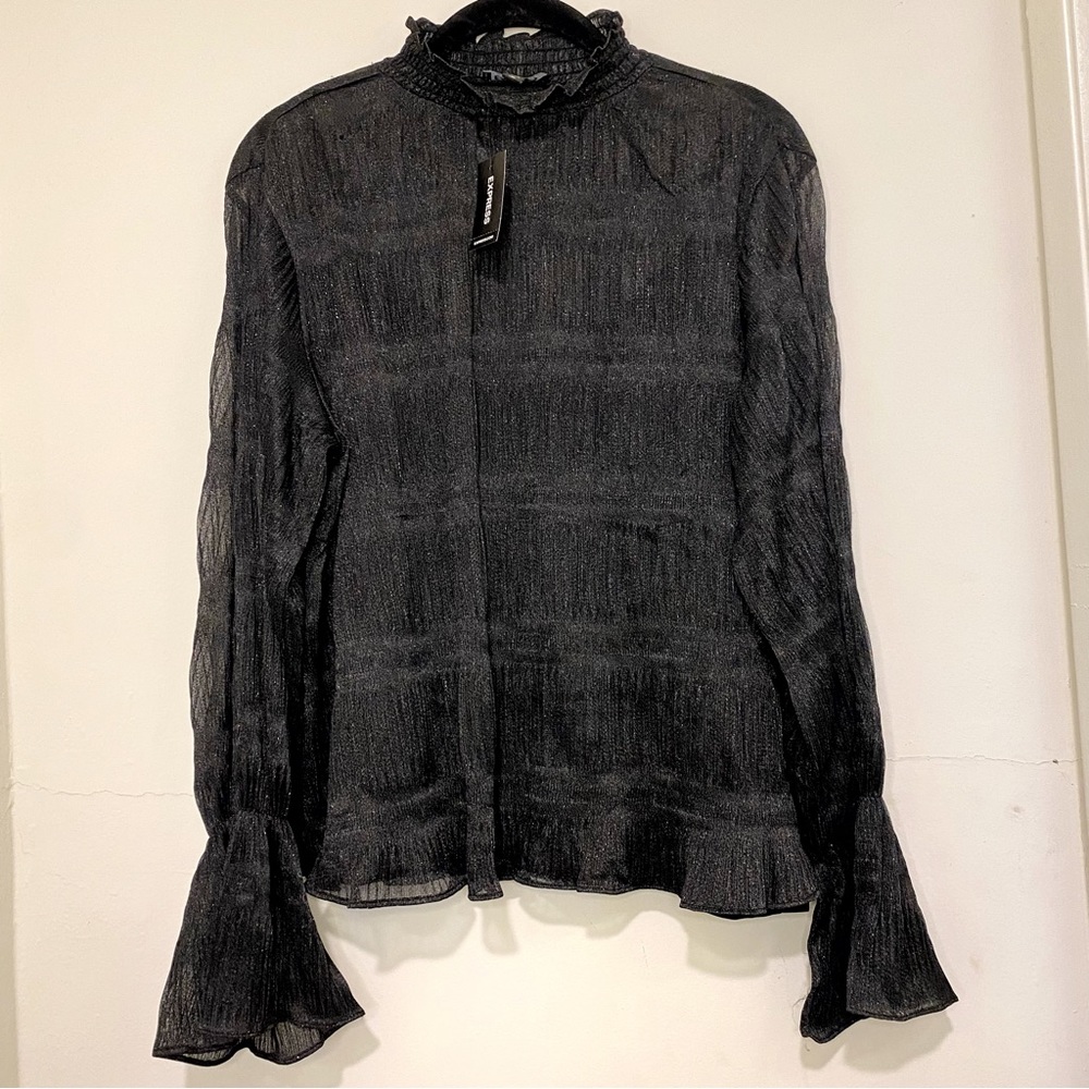NEW Express Black Sheer Long Sleeve Medium Blouse